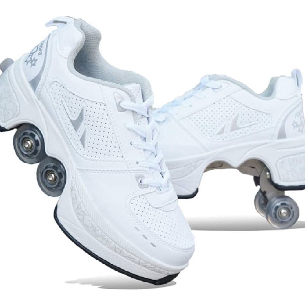 White Women's Athletic Roller Sneakers - perfect for tweens/teens!